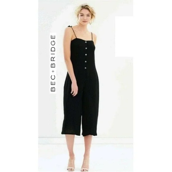 Bec & Bridge Emilie Jumpsuit Tie Strap Crinkle Textured Crepe Cropped Wide Leg 2 - Picture 2 of 6